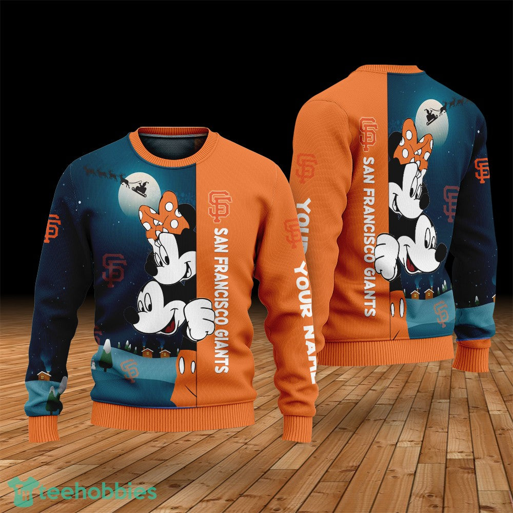 Custom Name San Francisco Giants Cartoon Mouse Couple Christmas 3D Sweater