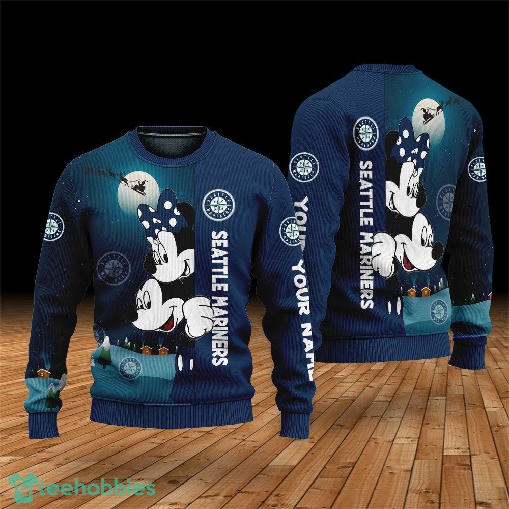 Custom Name Seattle Mariners Cartoon Mouse Couple Christmas 3D Sweater