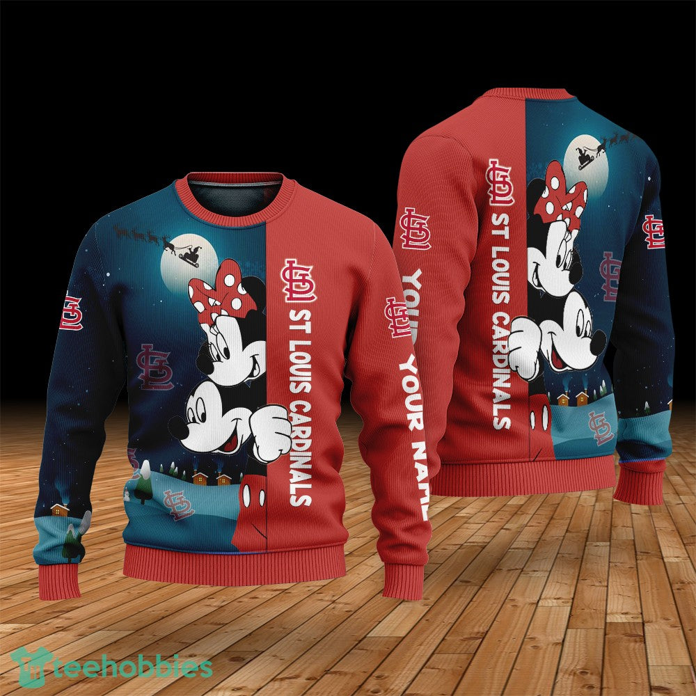 Custom Name St Louis Cardinals Cartoon Mouse Couple Christmas 3D Sweater