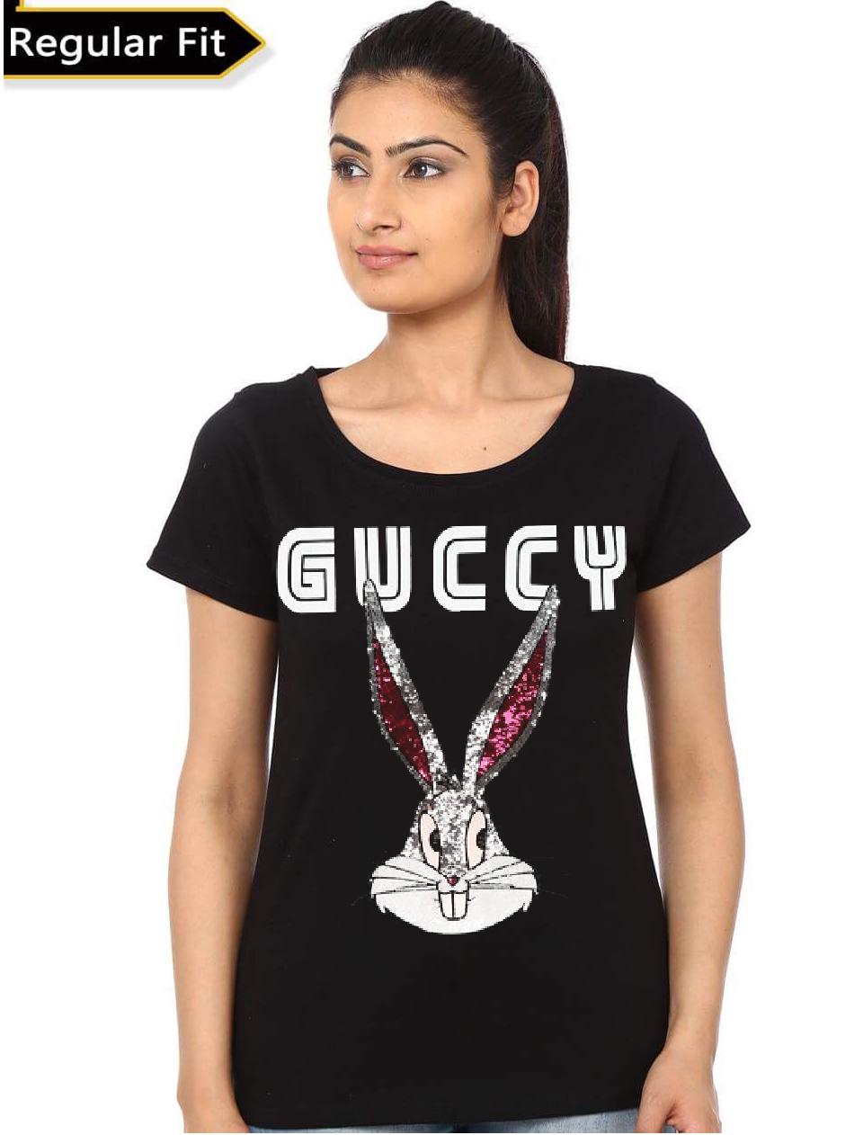 Guccy Bugs Bunny Girlâ€™s Black T-Shirt Hoodie, Sweatshirt | PureTeeCo.com