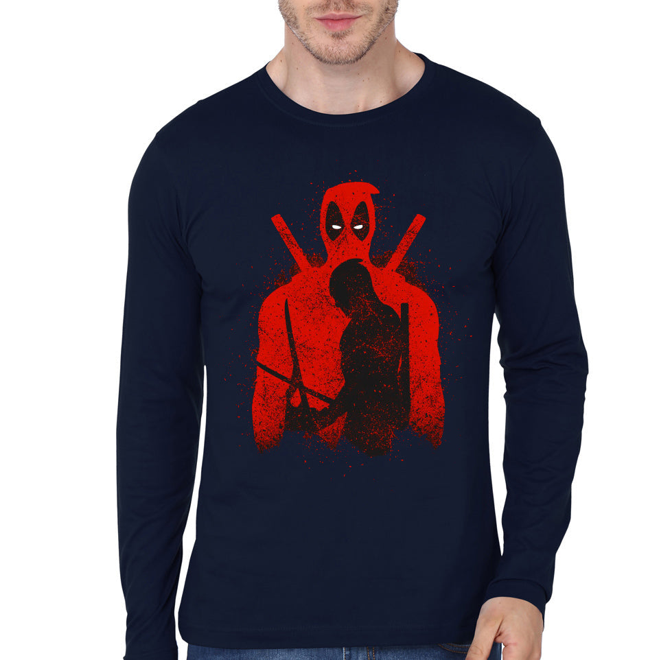Deadpool Navy Blue  Full Sleeve Tee Hoodie, Sweatshirt | PureTeeCo.com