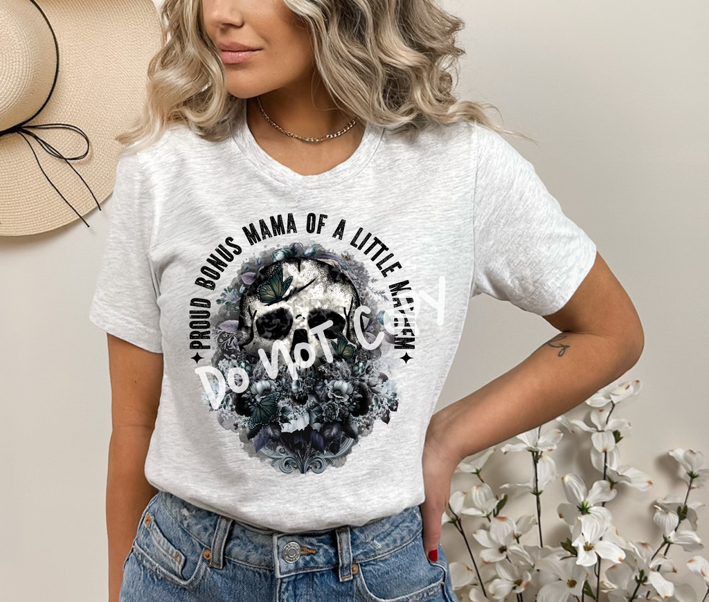 Proud Bonus Mama of A Little Mayhem Tee Hoodie, Sweatshirt | PureTeeCo.com (Image 1)