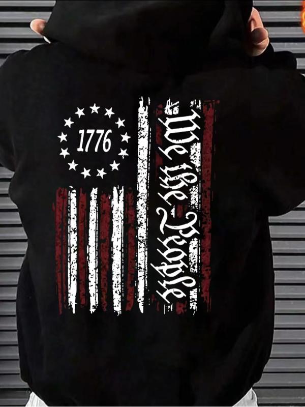 Graphic Drop Shoulder Men's Essentials Hoodie for Fall, Drawstring Pocket Sweatshirt, Holiday Fashion Men's... (Image 1)