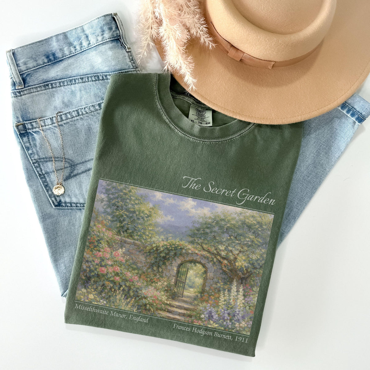 Secret Garden Comfort Colors Booklover Cottagecore Painting Light Academia Bookish Literary Merch Floral Art Tee (2)