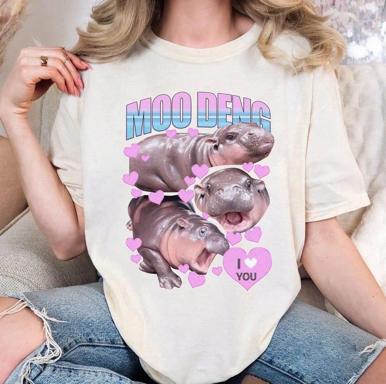 Moo Deng Shirt, Moo Deng Bouncy Pig T-Shirt, Cute Thai Baby Hippo Shirt, Pygmy Hippo Moo Deng Hoodie, Sweatshirt (Image 2)