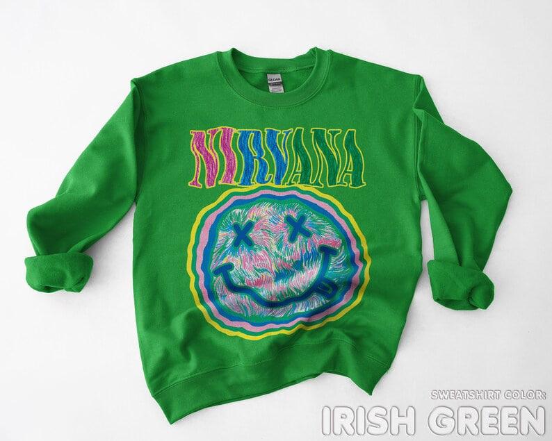 Smiley sweatshirt, aesthetic smiley sweatshirt, rainbow smiley face pink preppy sweatshirt, colorful drawing rainbow smiley pink sweatshirt
