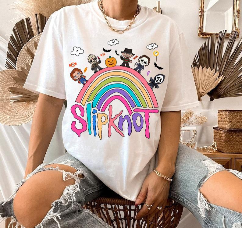 Halloween Slipknot Rainbow Shirt Scary Characters Horror Friend Tshirt Hoodie, Sweatshirt | PureTeeCo.com (Image 3)
