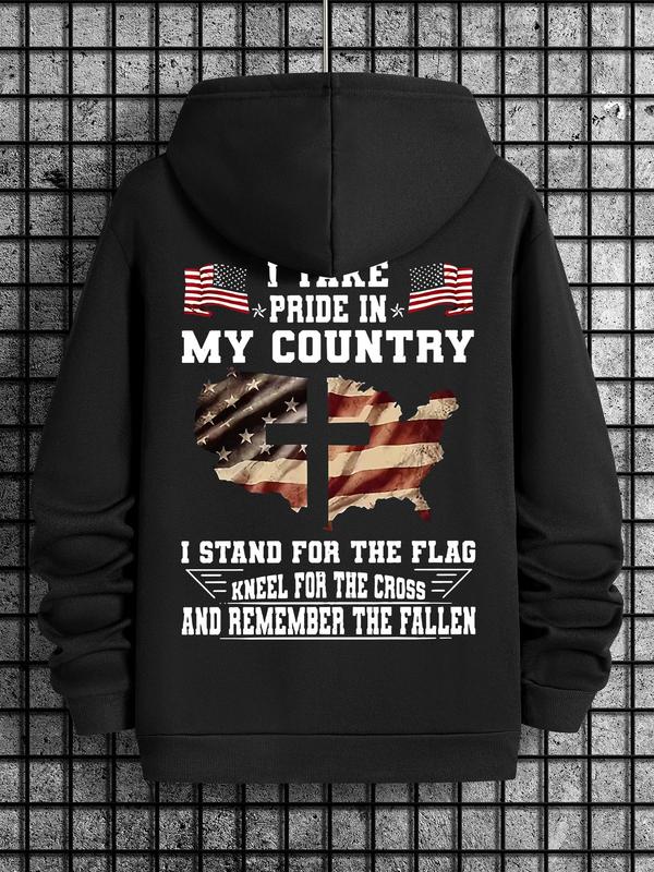 Men's American Flag Print Drawstring Hoodie, Casual Regular Fit Sweatshirt for Spring & Fall, Daily Wear... (Image 1)
