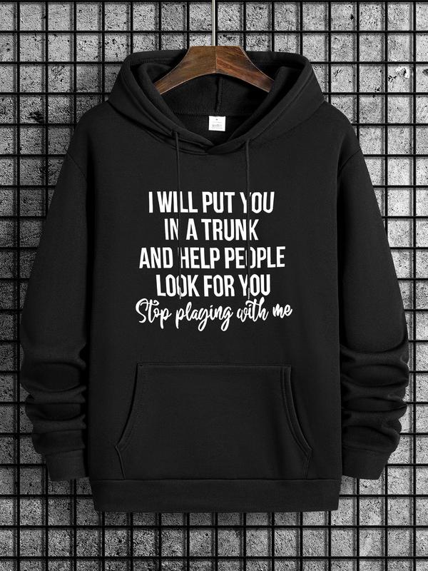 Men's Letter Print Drop Shoulder Essentials Hoodie for Spring & Fall, Drawstring Pocket Sweatshirt, Vintage... (Image 1)