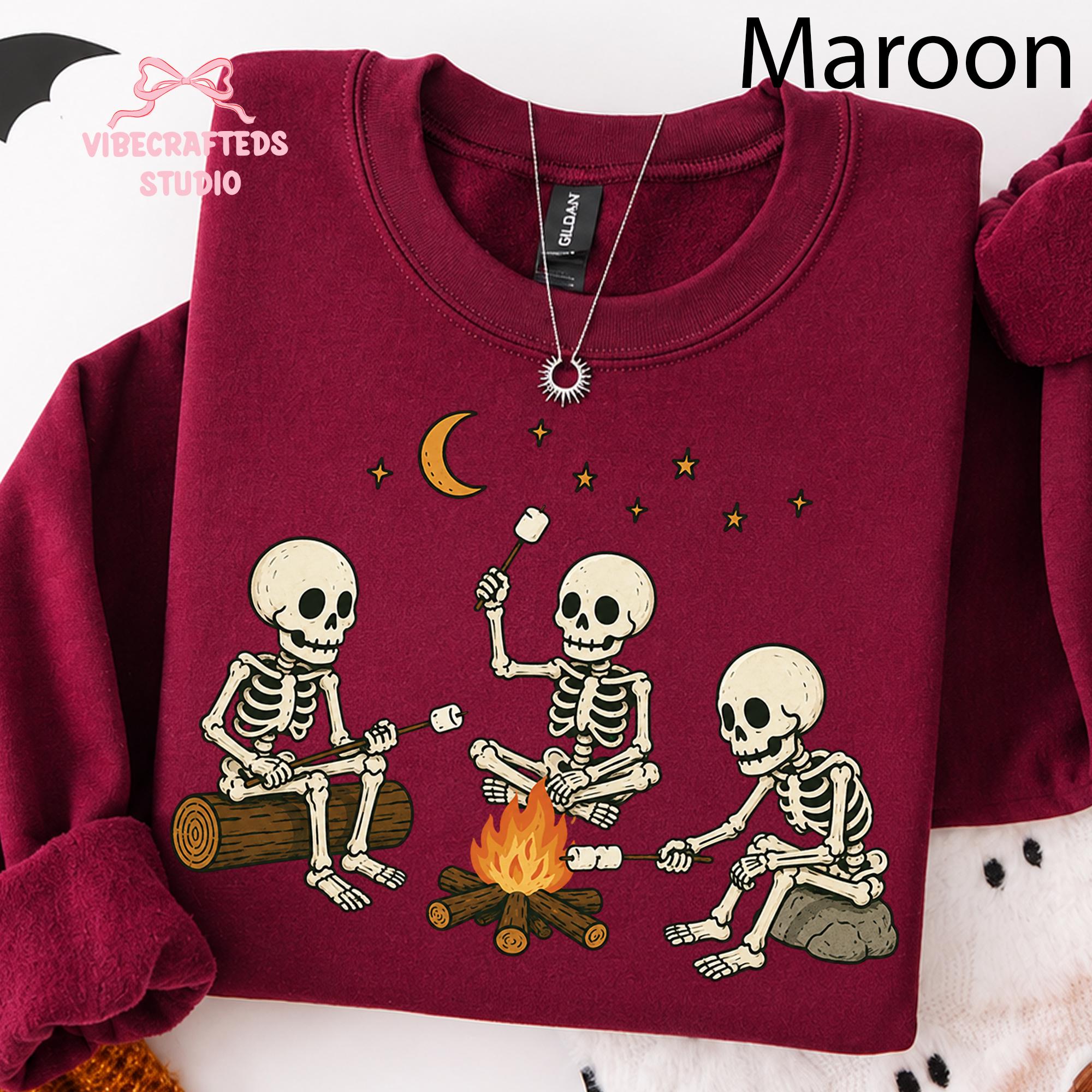 Skeleton Camping Three Skeletons Roasting Marshmallows Around Campfire Halloween Outdoor (3)