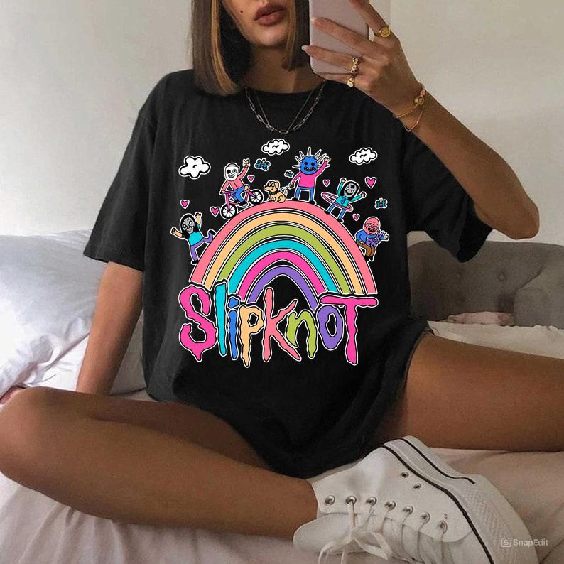 Vintage Rainbow the Slipknot Band Shirt, Slipknot 90s Records Rock Casual Cotton Hoodie, Sweatshirt | PureTeeCo.com (Image 5)