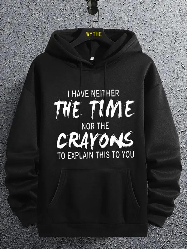 Men's Letter Print Drawstring Pocket Hoodie, Essentials Sweatshirt, Long Sleeve Regular Fit, Men's Clothing for... (Image 1)