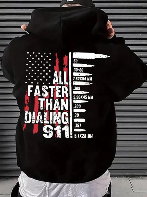 Men's Letter & Flag Print Drop Shoulder Graphic Hoodie, Casual Regular Fit Drawstring Sweatshirt for Holiday... (Image 4)