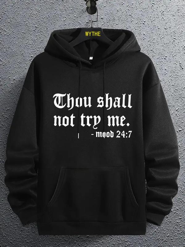 Men's Letter Print Drop Shoulder Essentials Hoodie, Pocket Drawstring Sweatshirt for Versatile Men's Fashion,... (Image 2)