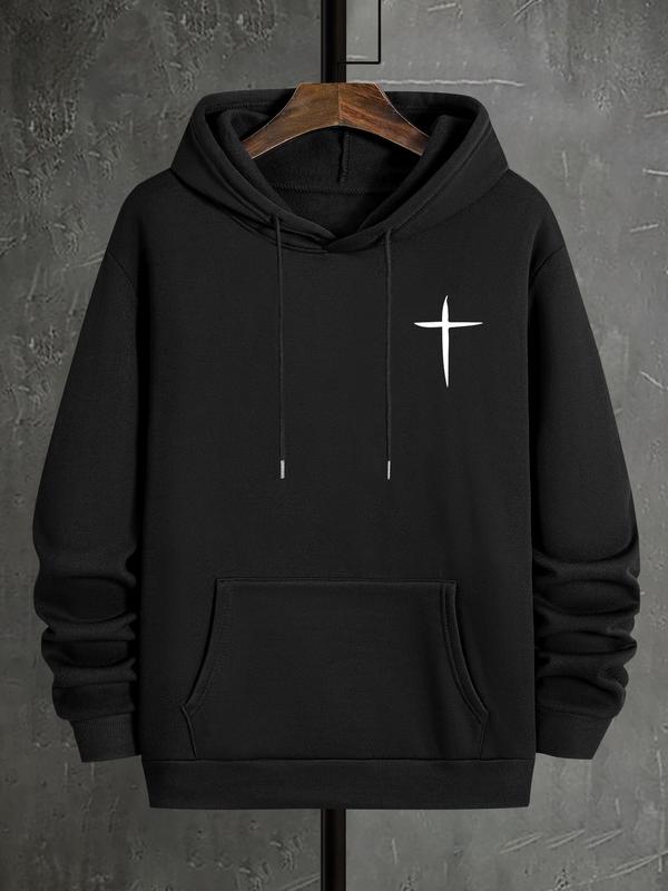 Men's Cross Print Hoodie, Casual Regular Fit Kangaroo Pocket Sweatshirt for Fall & Winter, Men's Daily Wear... (Image 9)