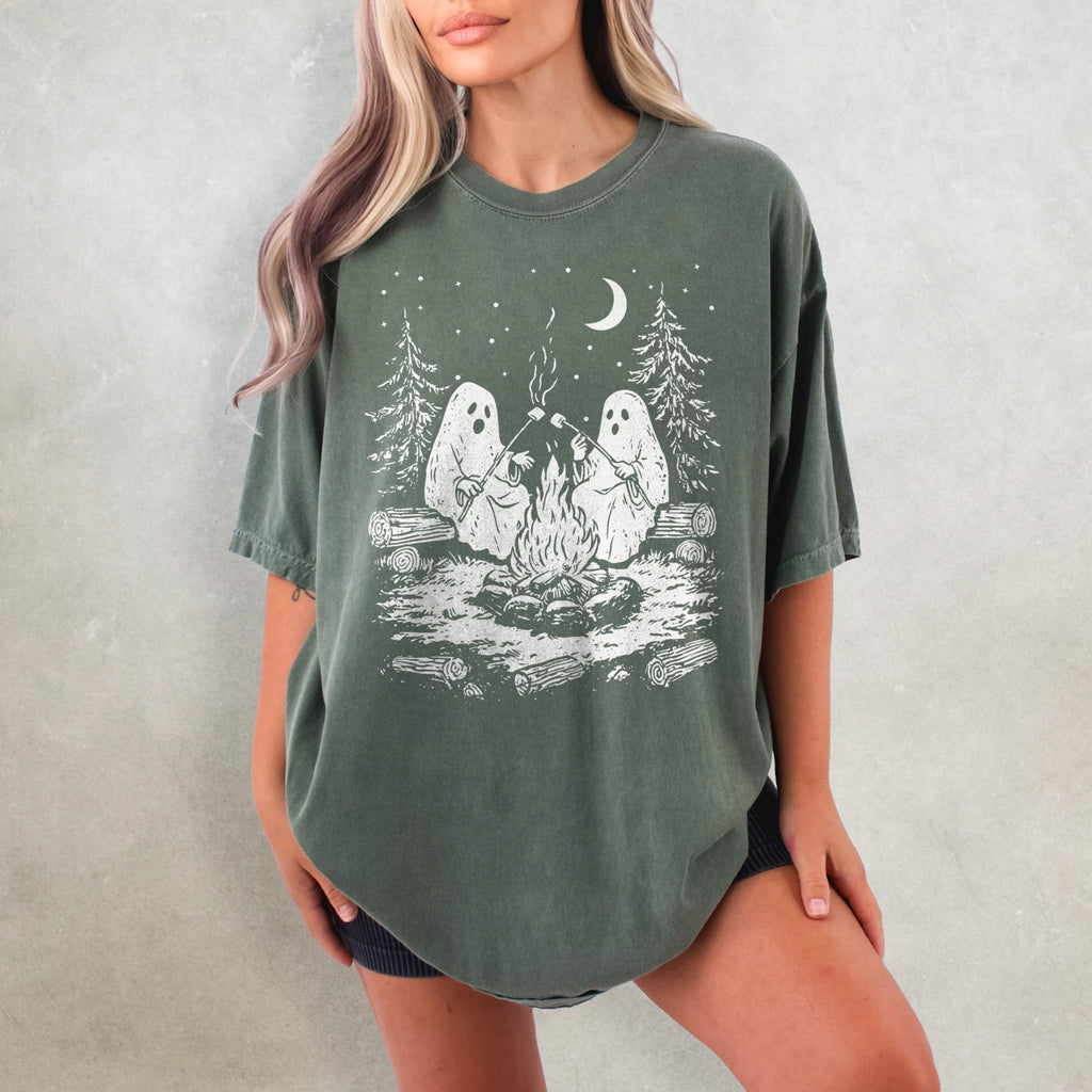 Ghost Stories Retro Halloween Ghost Comfort Colors Camping Spooky Season Fall Trick Treat Tee (3)