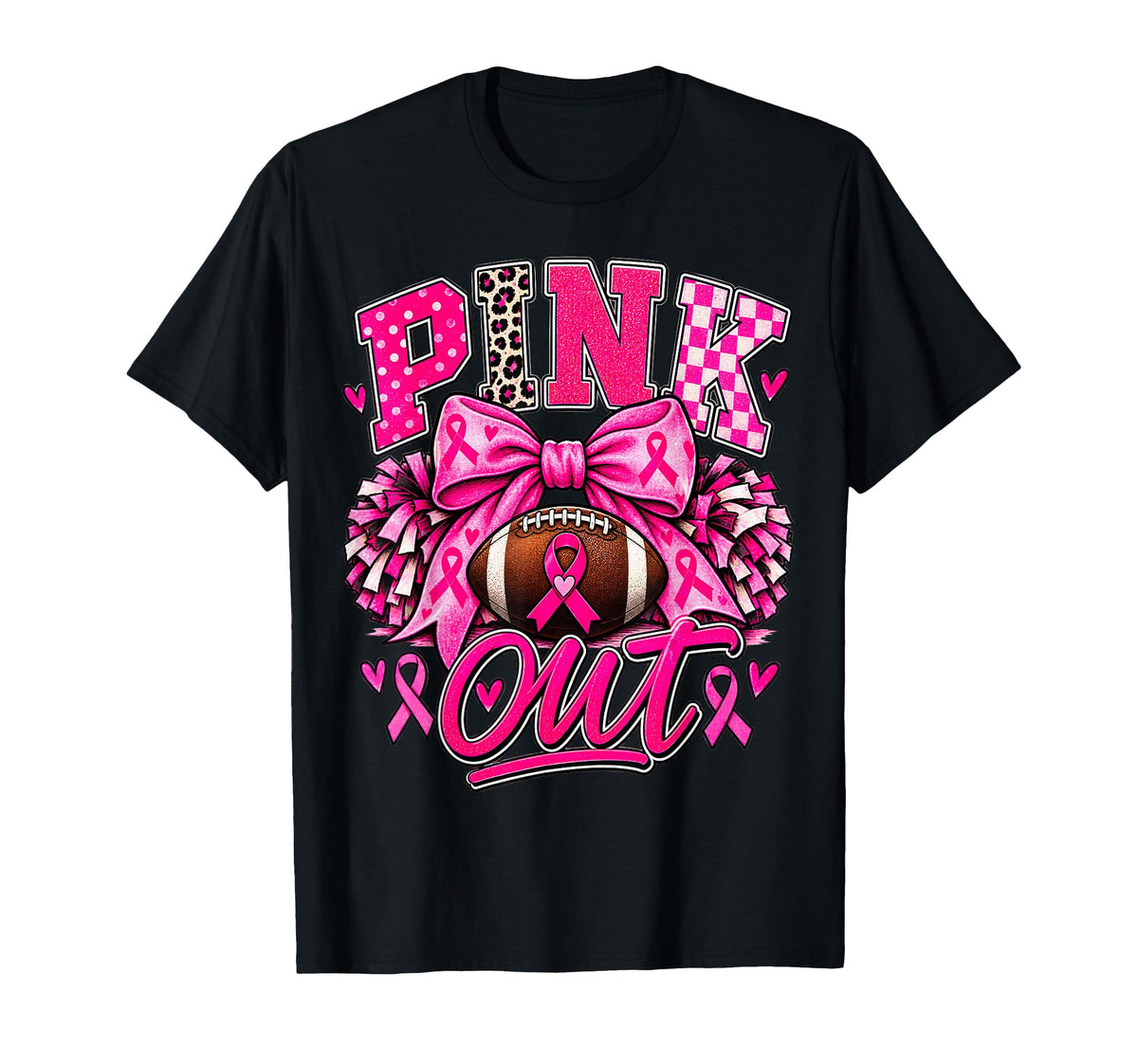 Pink Football Breast Cancer Awareness Cheer Bow Unisex T-shirt, Sweatshirt, Hoodie (1)