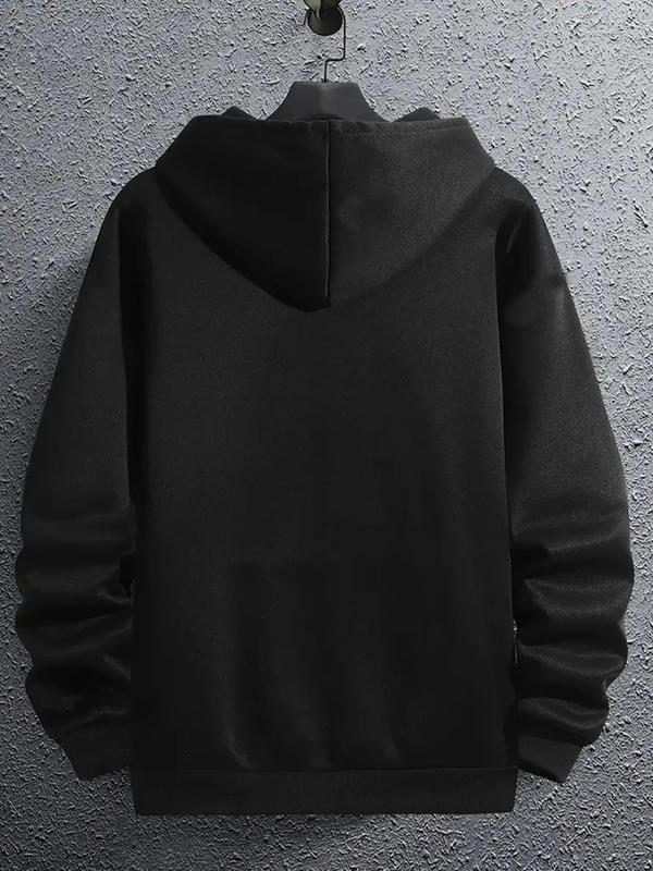 Men's Letter Print Pocket Drawstring Essentials Hoodie, Long Sleeve Sweatshirt, Regular Fit Men's Clothing for... (Image 2)