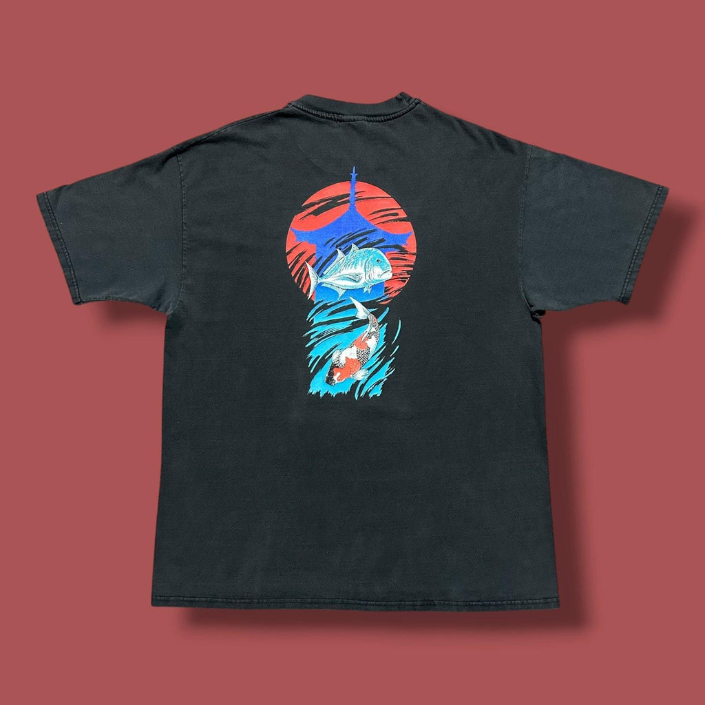 Vintage Faded Black 90s Pagoda Fishing Xl Japanese Art Unisex T-shirt, Sweatshirt, Hoodie (1)