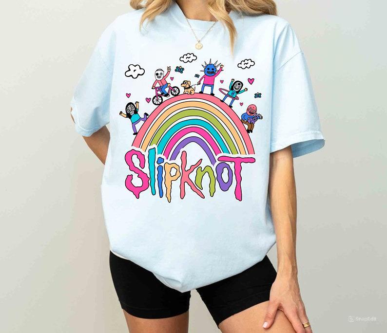 Vintage Rainbow the Slipknot Band Shirt, Slipknot 90s Records Rock Casual Cotton Hoodie, Sweatshirt | PureTeeCo.com (Image 4)
