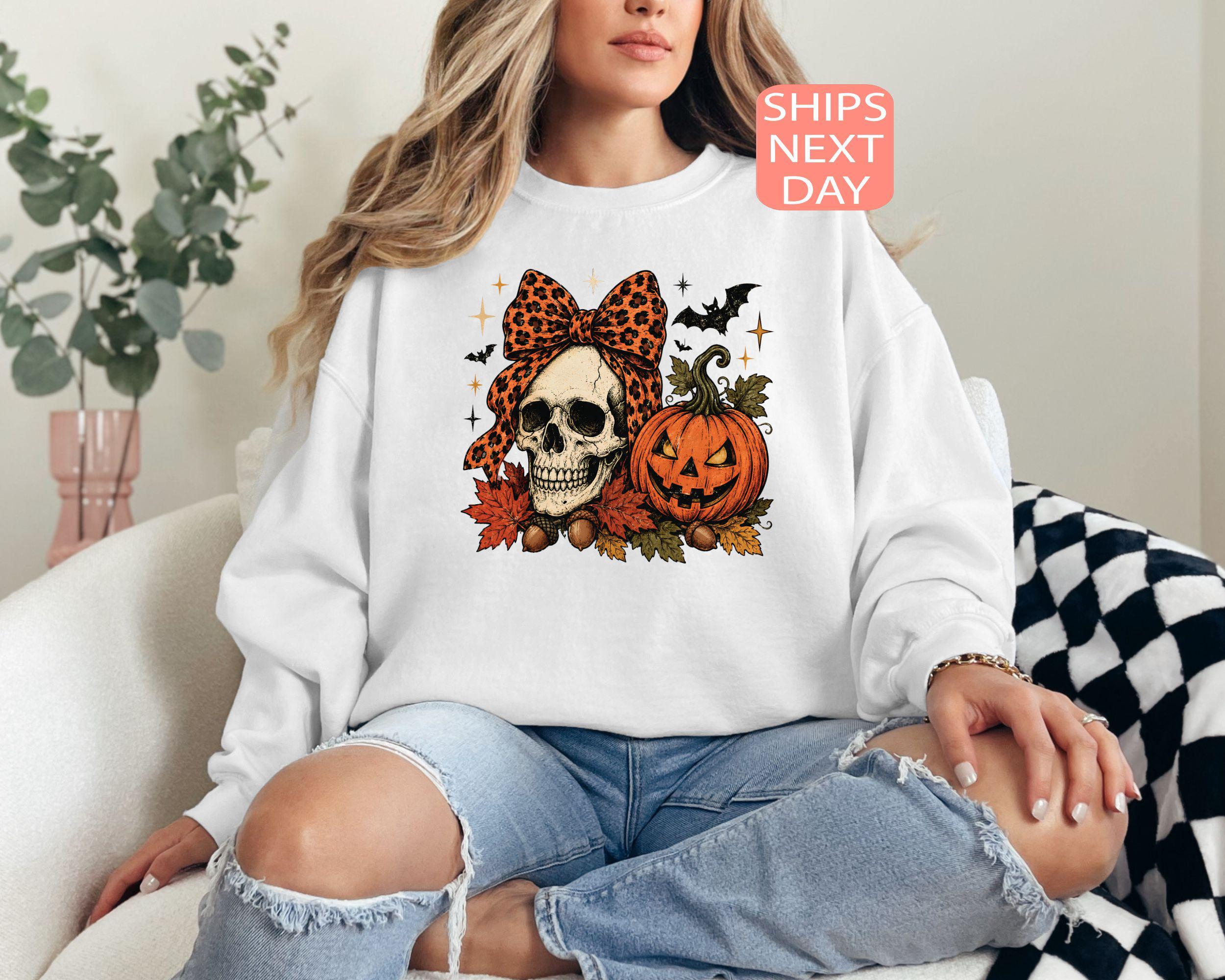 Halloween Skeleton Spooky Pumpkin Sweater Halloween Skull Trick Treat Hoody (2)