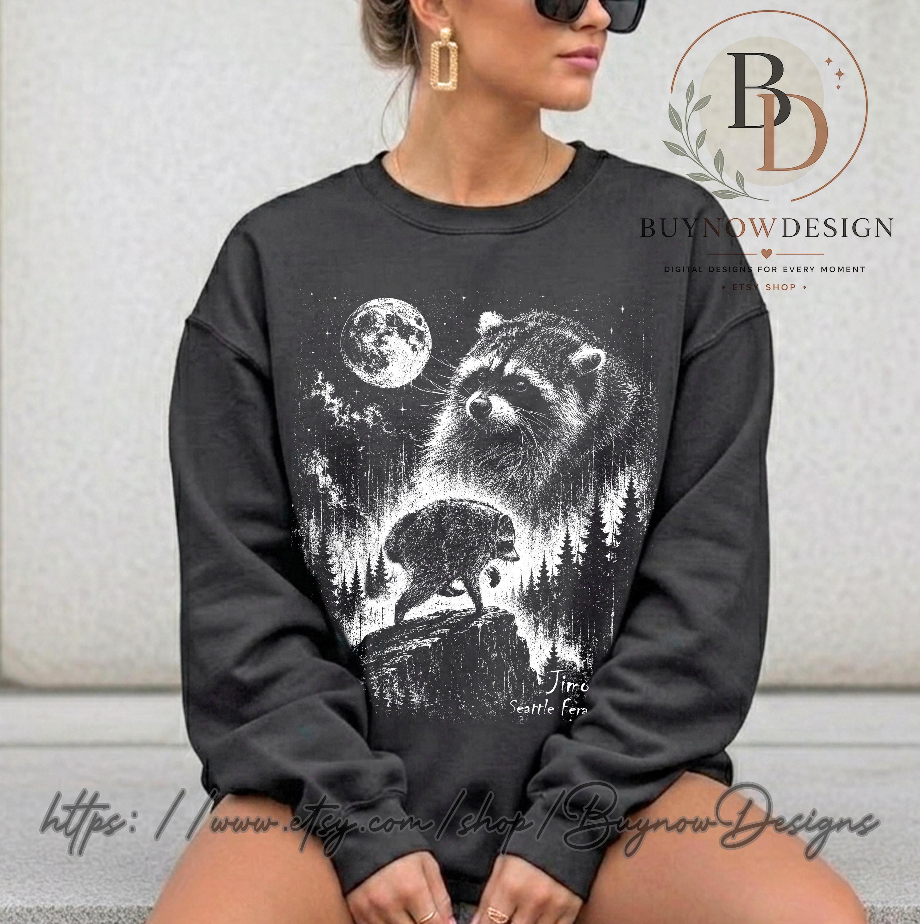 Vintage Jimothy Raccoon Seattle Feral Legend Comfort Colors Tee Retro Moon Trash Panda Cottagecore Animal (2)