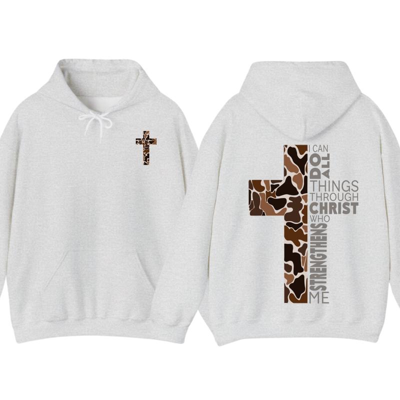 Christian Hoodie - Camo Cross Design with Philippians 413 Verse, Perfect for Faithful Believers and... (Image 3)