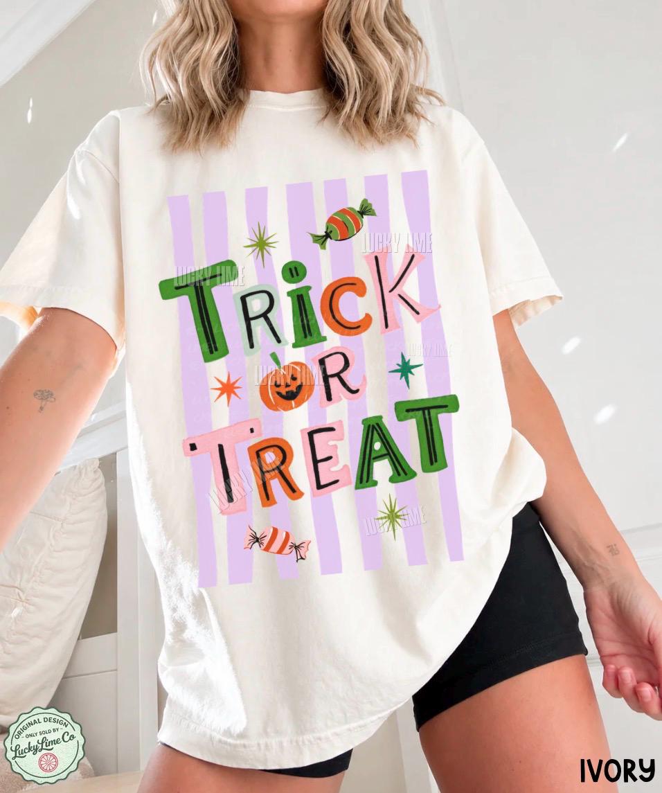 Trick Trea Comfort Colors Halloween Preppy Halloween Retro Halloween Tee Pumpkin Season Spooky Season (1)