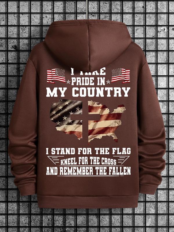 Men's American Flag Print Drawstring Hoodie, Casual Regular Fit Sweatshirt for Spring & Fall, Daily Wear... (Image 2)