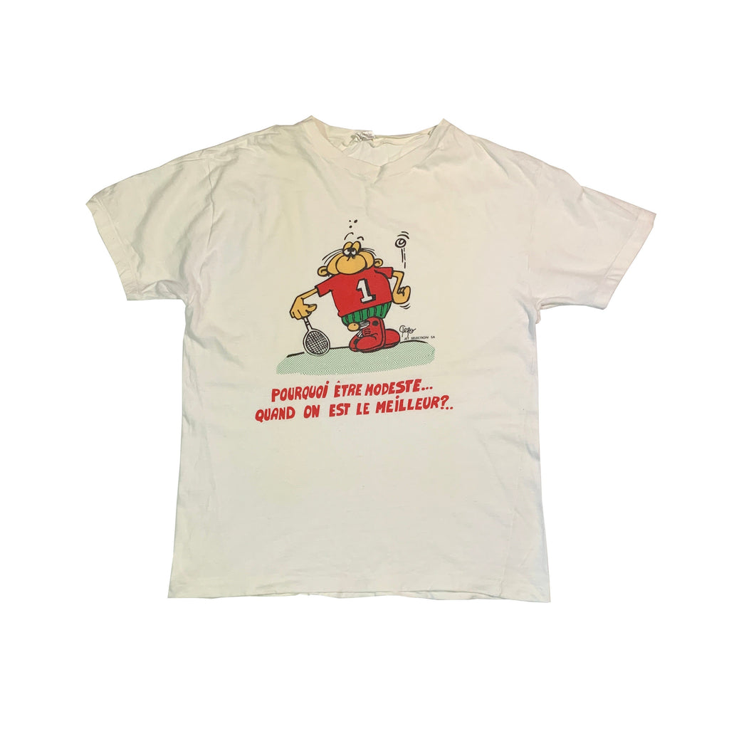 Vintage 90s Pourquoi Etre Modeste Quand Est Le Meilleur Retro Tenis Jet Selection White Tee (1)
