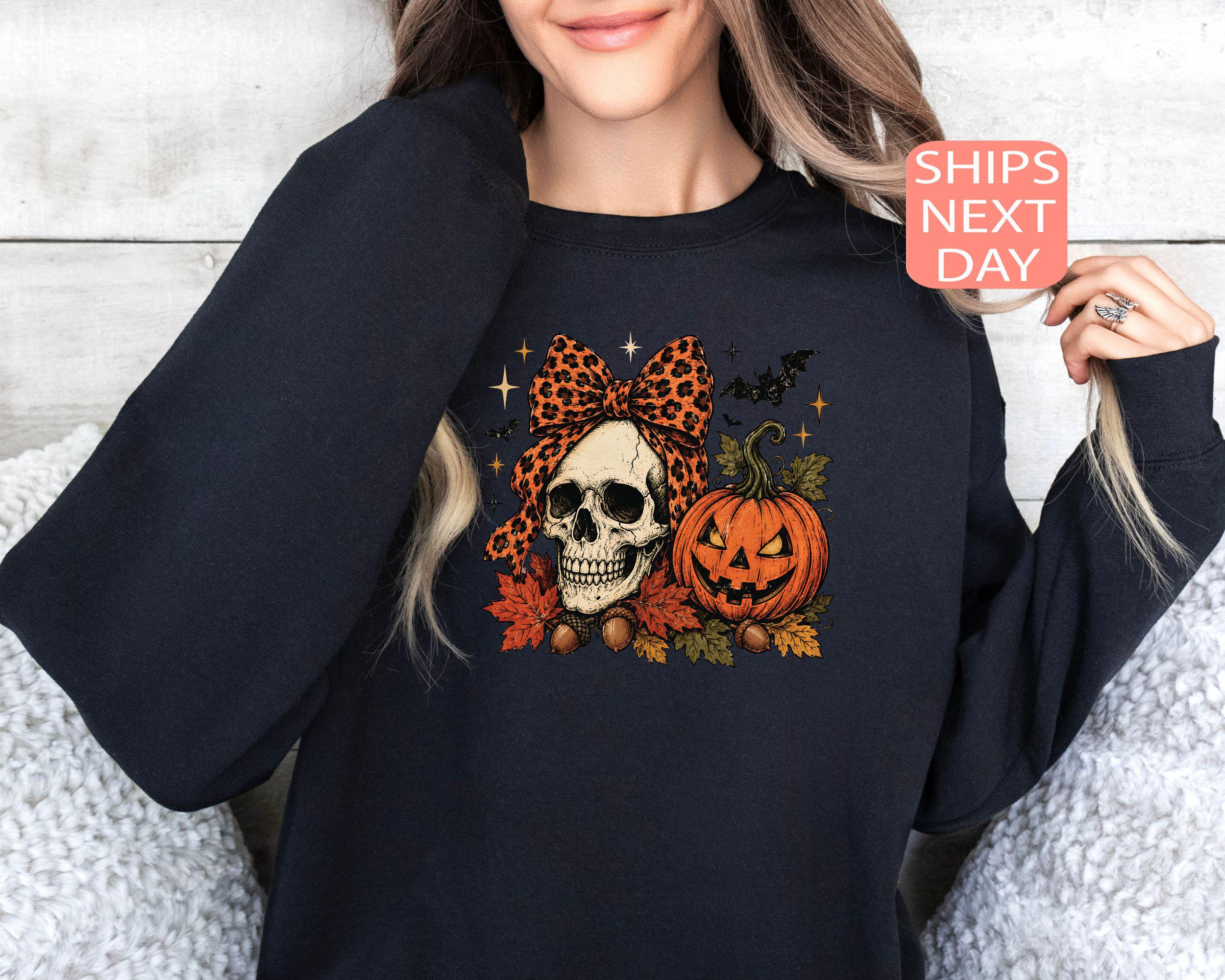 Halloween Skeleton Spooky Pumpkin Sweater Halloween Skull Trick Treat Hoody (4)