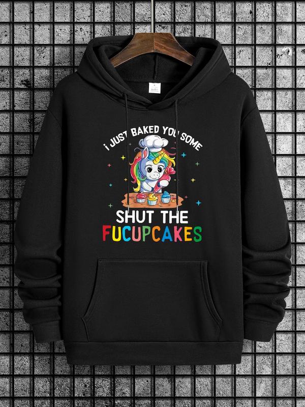 Men's Cartoon Print Drop Shoulder Hoodie, Fashion Drawstring Hooded Sweatshirt for Spring & Fall, Streetwear... (Image 1)