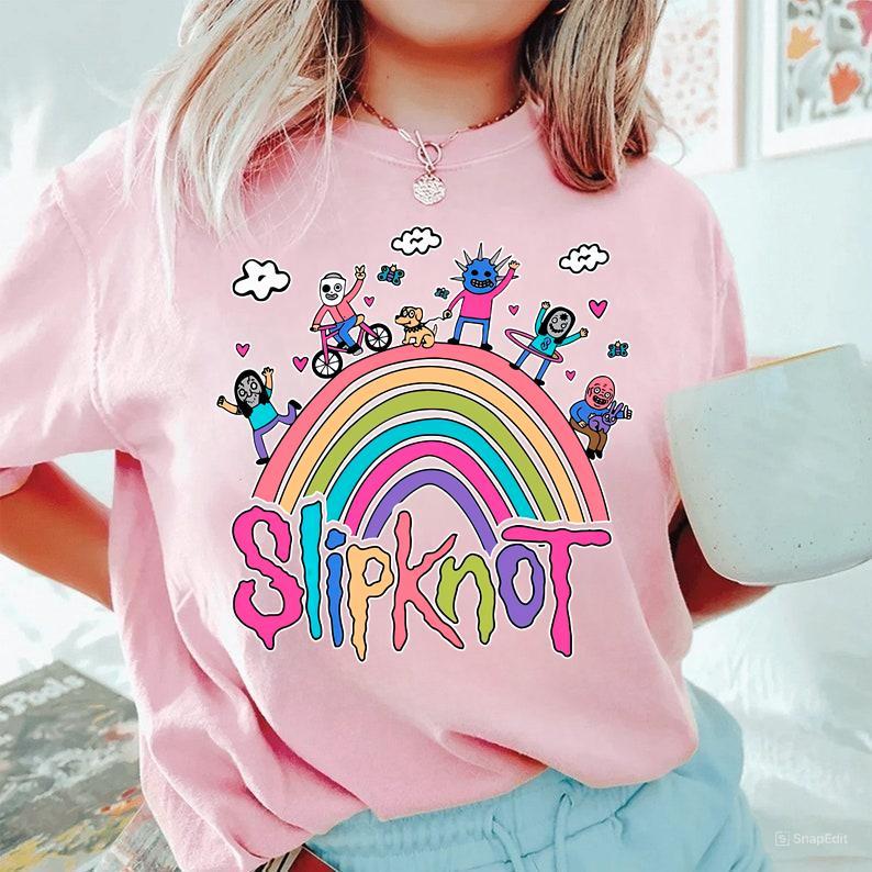 Vintage Rainbow the Slipknot Band Shirt, Slipknot 90s Records Rock Casual Cotton Hoodie, Sweatshirt | PureTeeCo.com (Image 2)