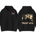 Trummp Won Hoodie - Trendy with Bold Distressed Graphic of Trummp and American Flag, Unisex Political Apparel... (Image 1)