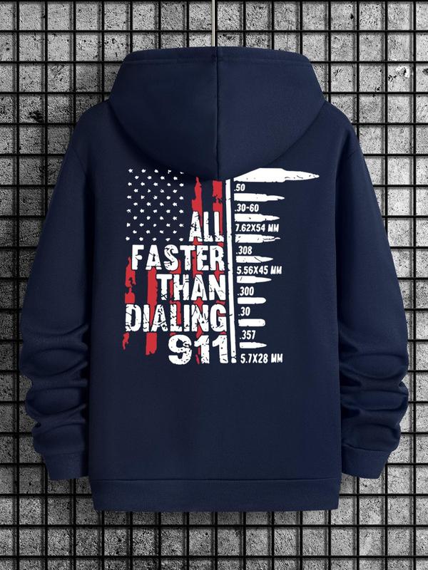 Men's Letter & Flag Print Drop Shoulder Graphic Hoodie, Casual Regular Fit Drawstring Sweatshirt for Holiday... (Image 2)