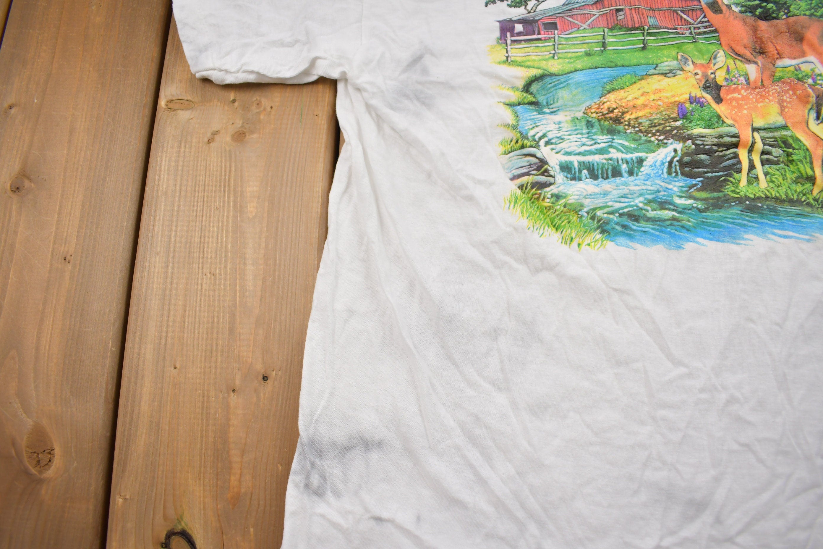 Vintage 1990s Deer Stream Small Stains Vintage Streetwear Rare Vintage Single Stitch Made Usa (4)