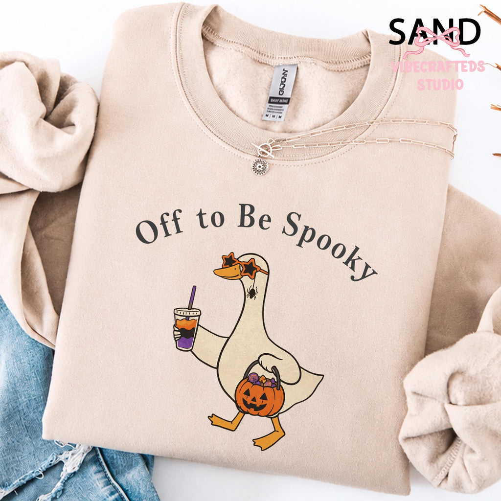 Off Spooky Goose Holding Coffee Pumpkin Bucket Gildan Halloween Goose Fall Tee (2)