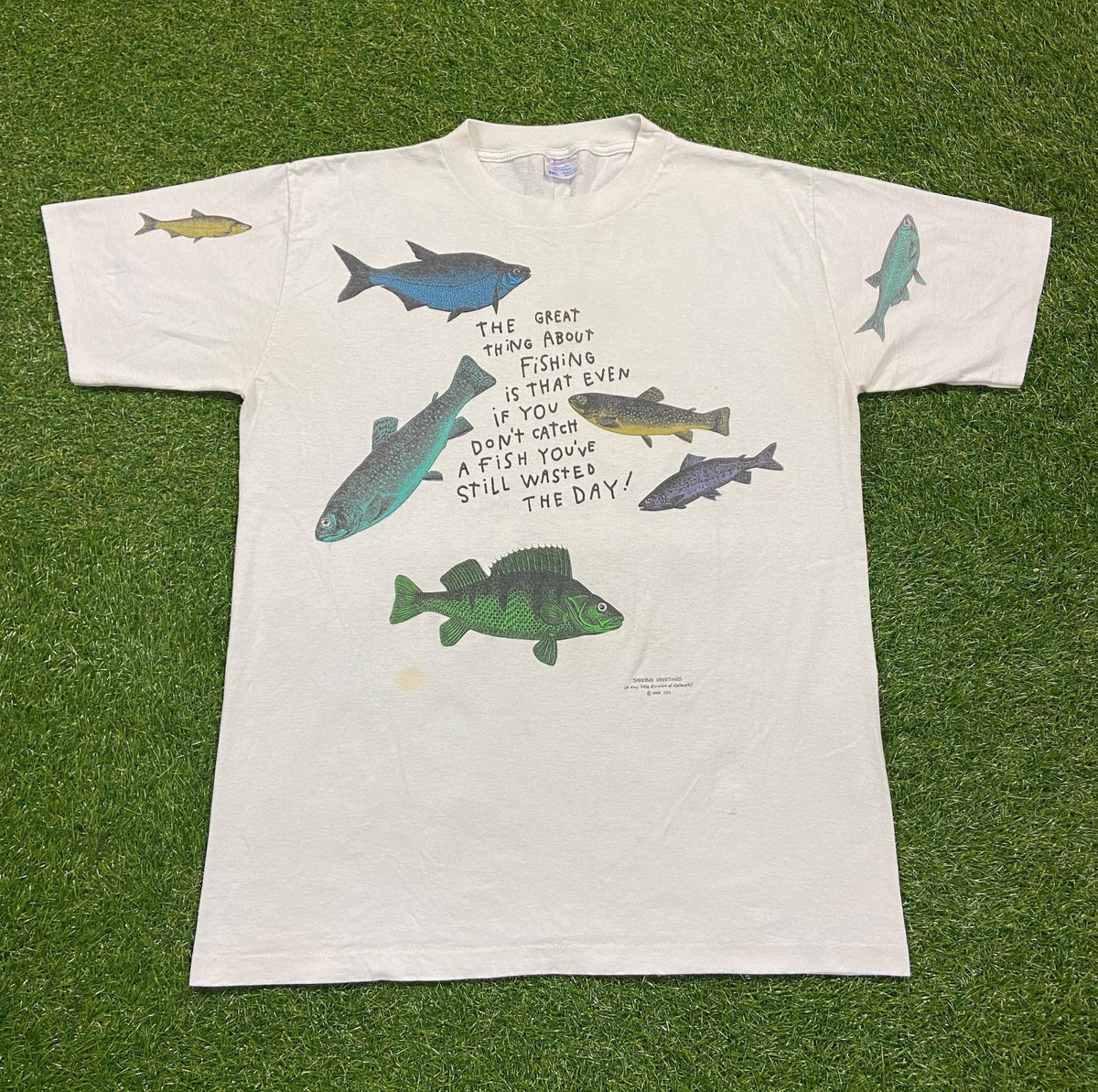 Vintage Fishing Tee Shoebox Greetings Made Usa Size Xxl 2xl Guy Harvey Bass Pro Shops Fishing Accessories Hunting Nature 90s (1)