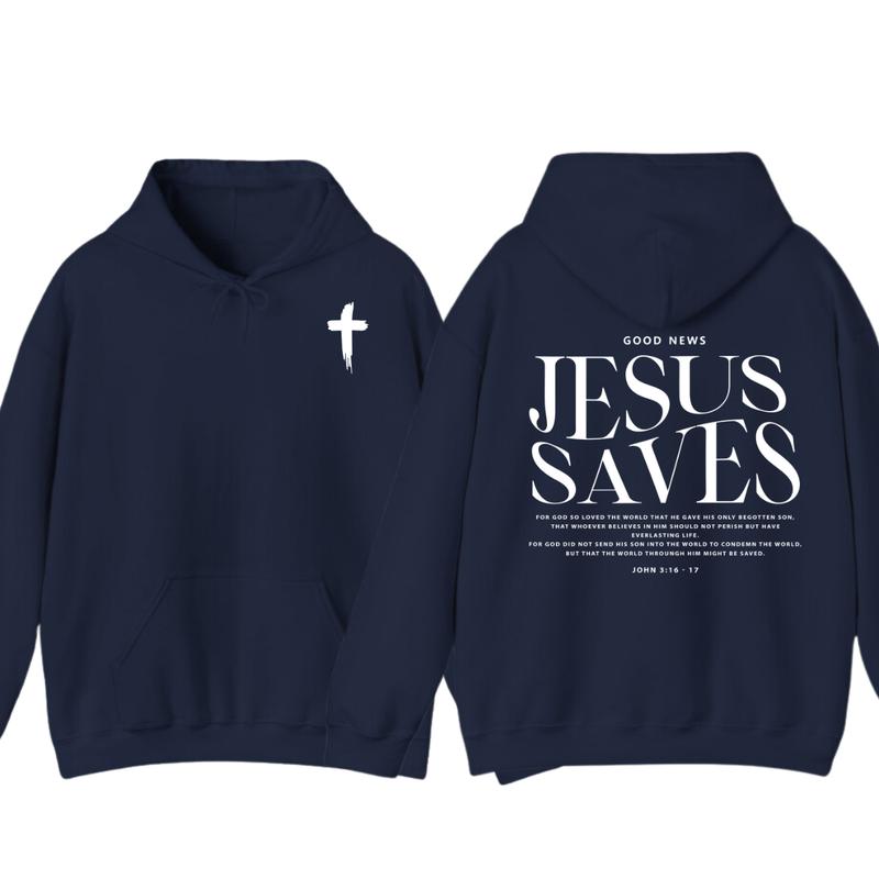 Jesus Saves John 316-17 Front and Back Print Christian Pullover Hoodie Full Color, for Men Women T-Shirts,... (Image 9)