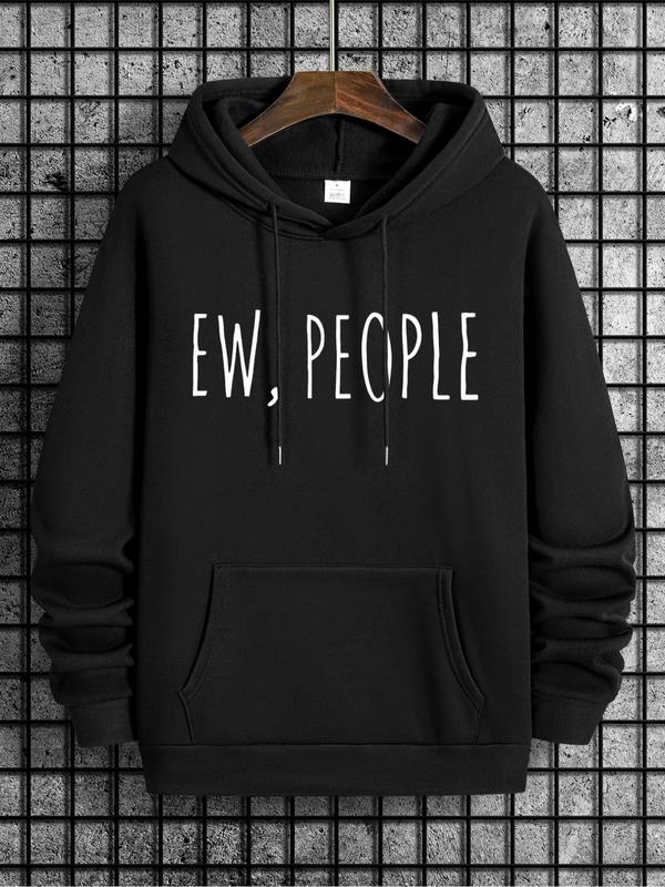 Letter Print Men's Drawstring Hoodie, Casual Pocket Sweatshirt, Spring & Fall Fashion Wear, Men's Wardrobe... (Image 1)