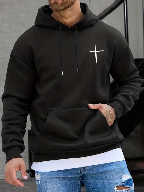 Men's Cross Print Hoodie, Casual Regular Fit Kangaroo Pocket Sweatshirt for Fall & Winter, Men's Daily Wear... (Image 1)