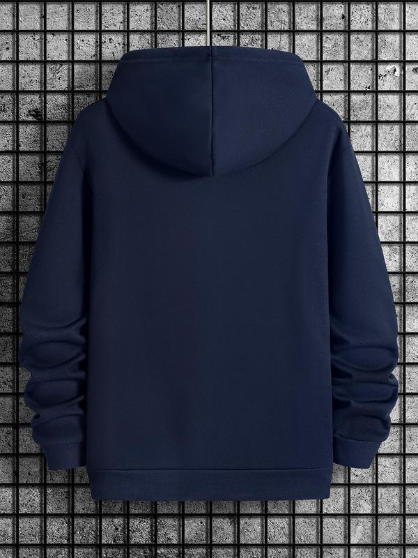 Cross Print Men's Hoodie with Drawstring Pocket, Regular Fit Long Sleeve Sweatshirt, Casual Men's Fashion for... (Image 6)