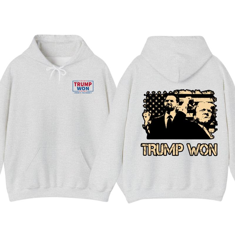 Trummp Won Hoodie - Trendy with Bold Distressed Graphic of Trummp and American Flag, Unisex Political Apparel... (Image 3)
