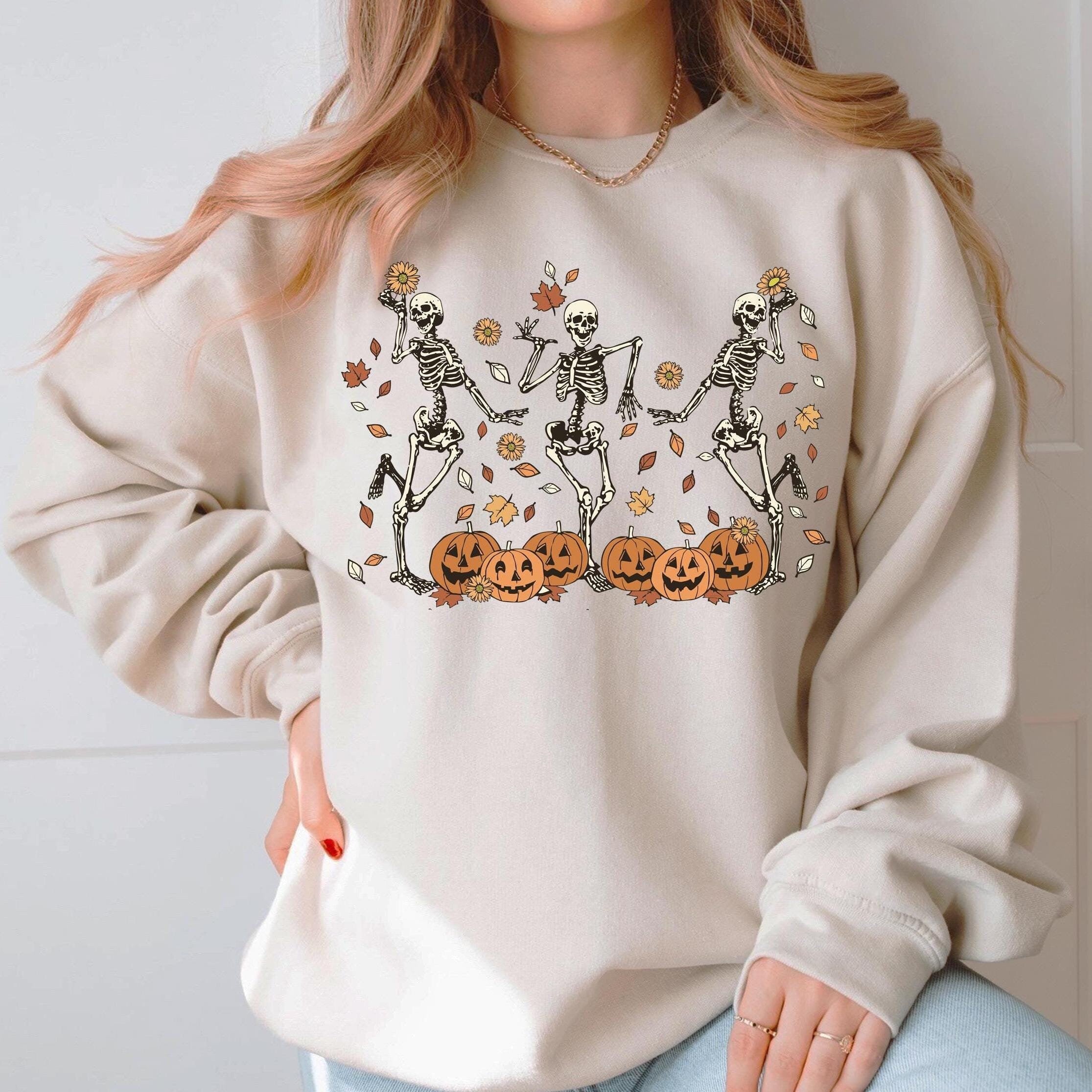 Retro Halloween Comfort Colors Halloween Dancing Skeleton Halloween Spooky Season Fall Tee Pumpkin Black Ca (3)