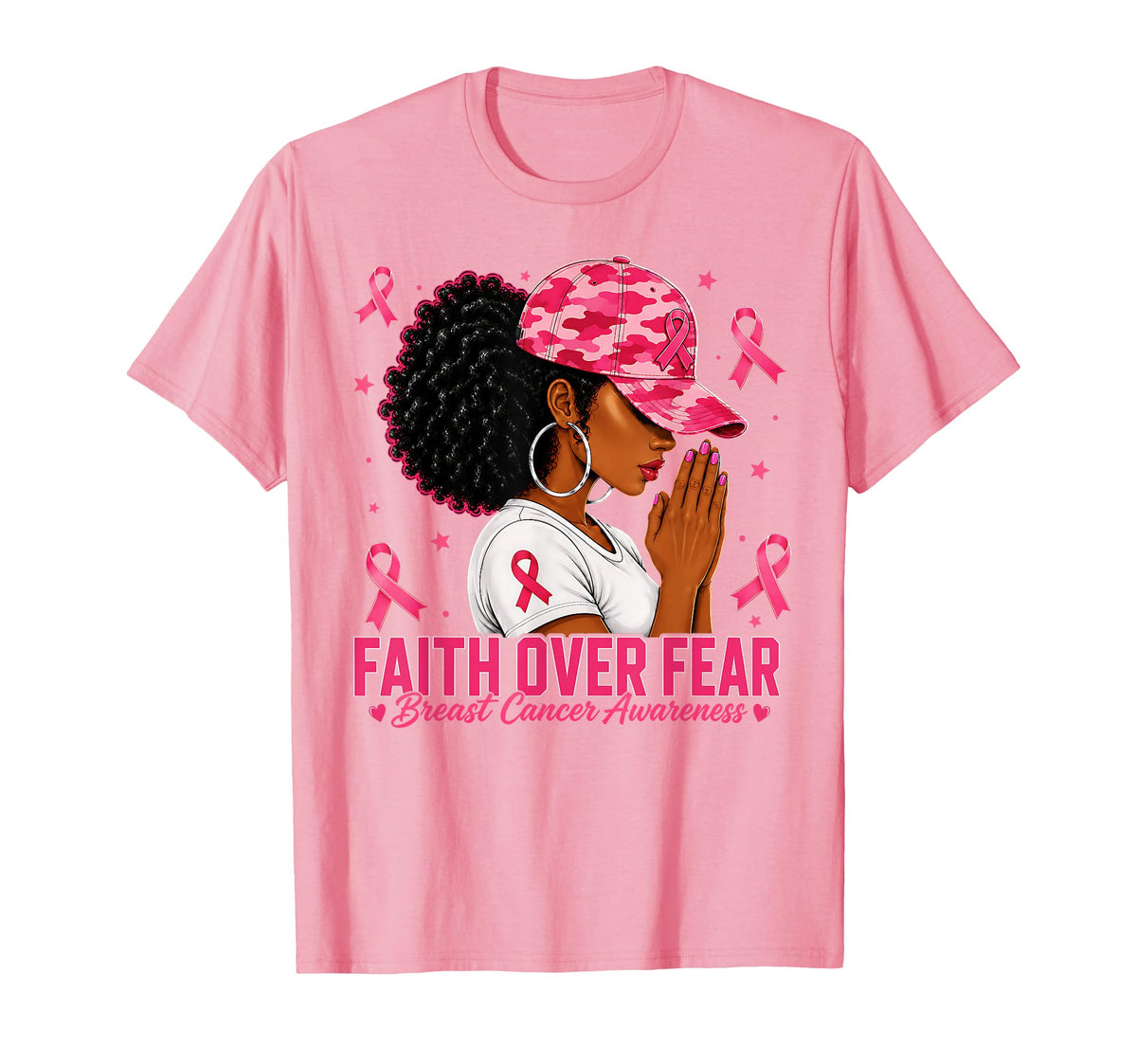 Black African American Faith Fear Breast Cancer Unisex T-shirt, Sweatshirt, Hoodie (1)