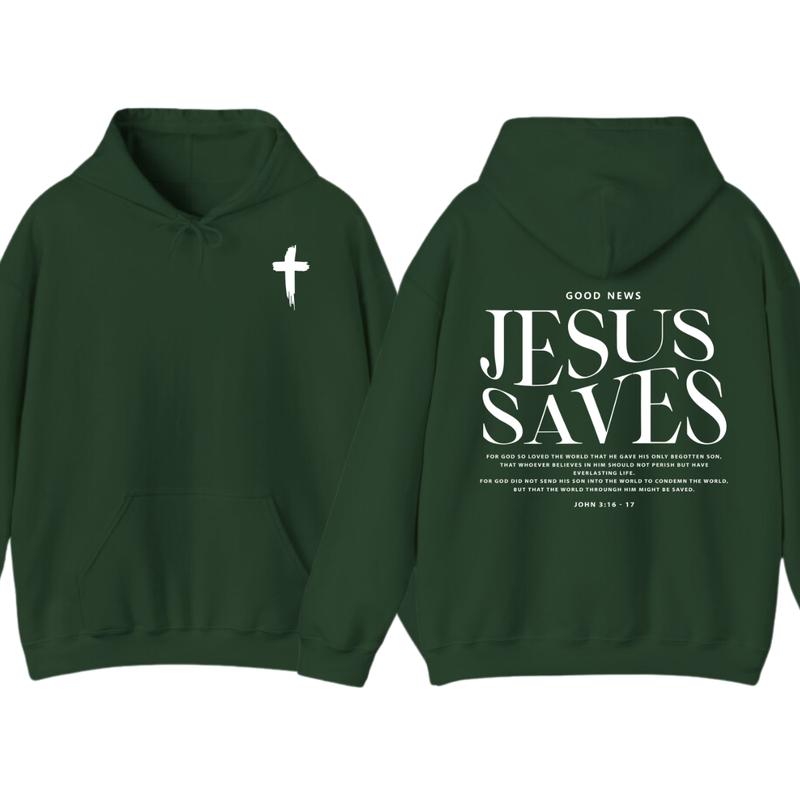 Jesus Saves John 316-17 Front and Back Print Christian Pullover Hoodie Full Color, for Men Women T-Shirts,... (Image 8)