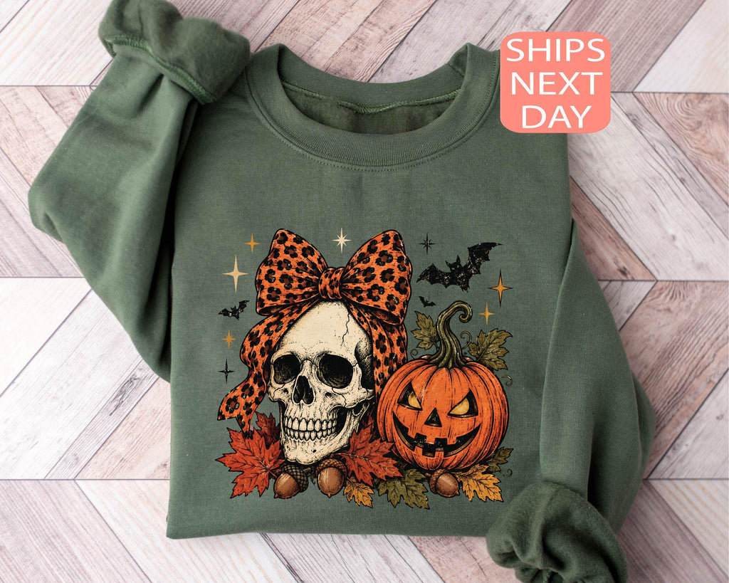 Halloween Skeleton Spooky Pumpkin Sweater Halloween Skull Trick Treat Hoody (1)