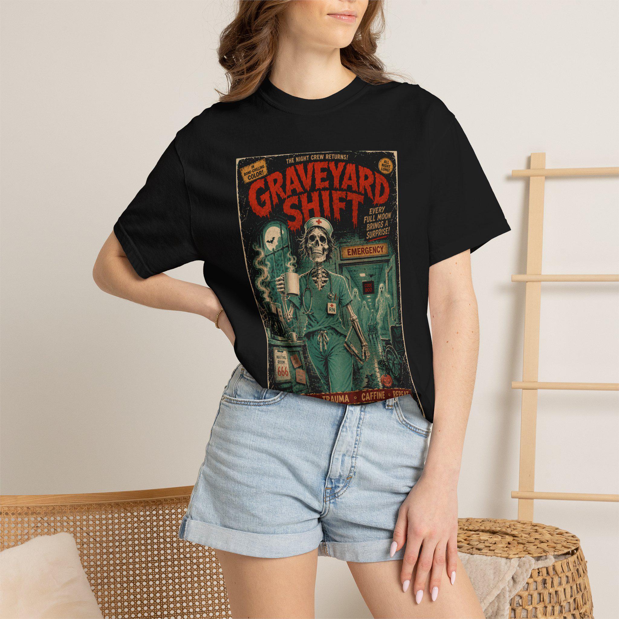 Nurse Graveyard Shift Horror Poster Tee Night Shift Nurse Er Nurse Halloween (3)