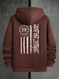 Men's Letter & Flag Print Thermal Hoodie, Drawstring Sweatshirt Casual for Fall & Winter, Regular Fit Men's... (Image 1)