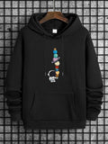 Unisex Men's Cartoon Print Essentials Hoodie, Casual Long Sleeve Top with Drawstring Pockets, Men's Spring &... (Image 1)